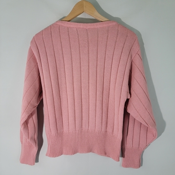 VTG Andrew St. John Baby Pink Crewneck Cable Knit Sweater Sz M Y2K Barbiecore - Picture 6 of 11